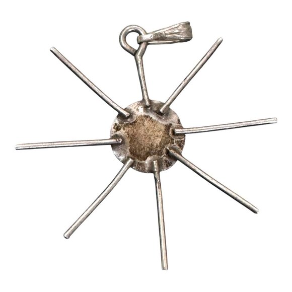 Vintage Zuni Inlay Sun Face Pendant Sterling Silver Native American Sunburst - Picture 2 of 5